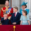 Queen Camilla, King Charles III, Prince Louis of Wales, Prince William, Prince of Wales, Prince George of Wales, Catherine, Princess of Wales and Princess Charlotte of Wales Attend Trooping The Colour