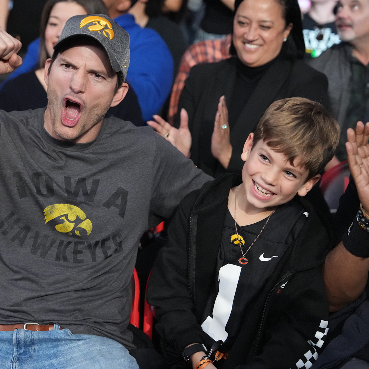 Ashton Kutcher and 8-Year-Old Son Dimitri Enjoy Outing at WWE Event