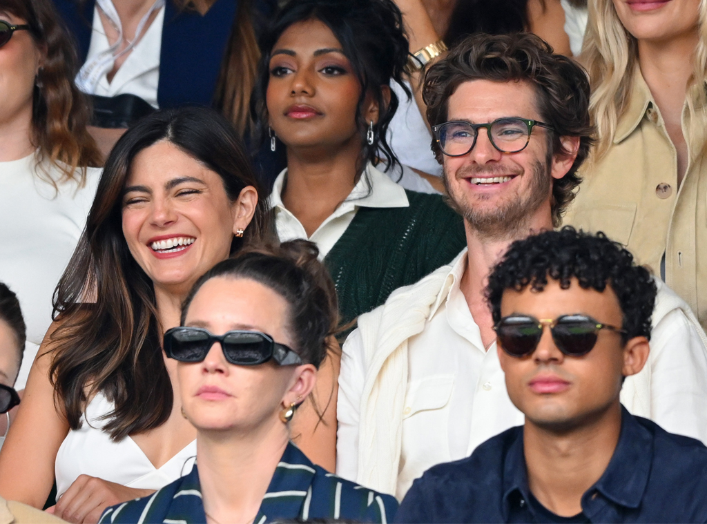 Monica Barbaro and Andrew Garfield at Wimbledon 2025