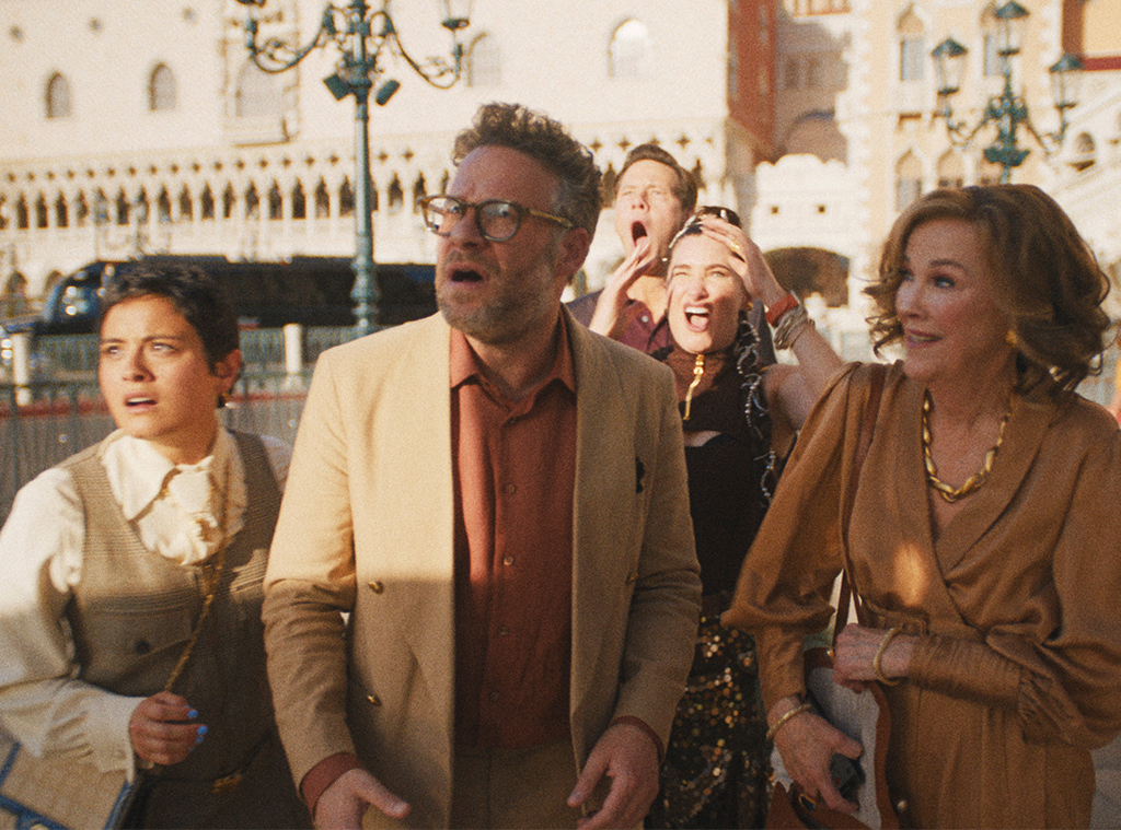 Chase Sui Wonders, Seth Rogen, Ike Barinholtz, Kathryn Hahn and Catherine O’Hara in The Studio," now streaming on Apple TV+.