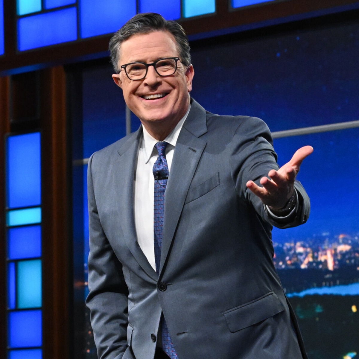 Stephen Colbert hosting The Late Show on CBS.