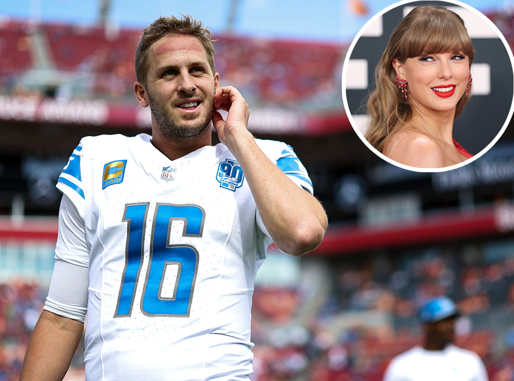 Jared Goff at NFL game 2023, Taylor Swift at Grammys 2025