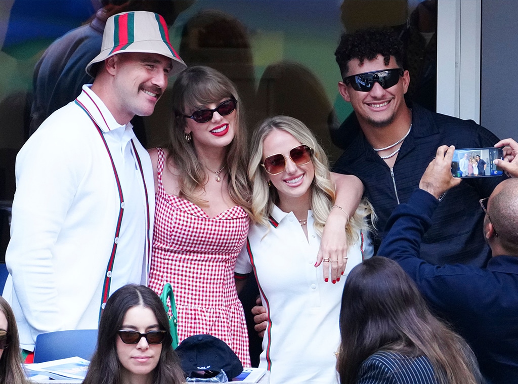 Travis Kelce, Taylor Swift, Brittany and Patrick Mahomes attend the men's final of the US Open tennis tournament.