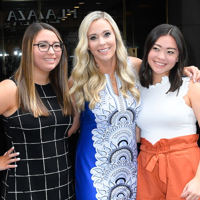 Kate Gosselin and her twin daughters Mady and Cara attend the Today Show in New York City.