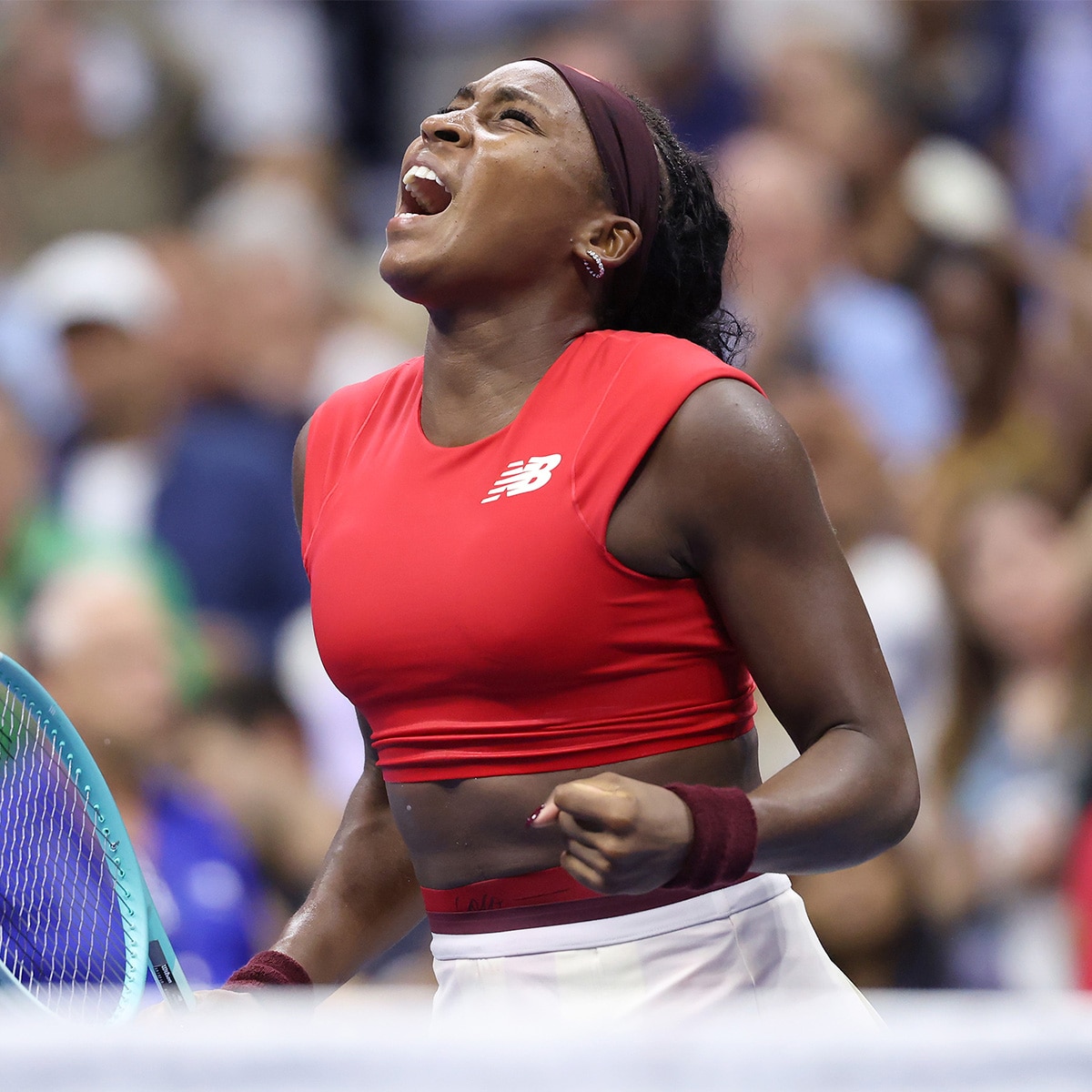 Coco Gauff celebrates after defeating Ajla Tomljanovic during their First Round match at the 2025 US Open