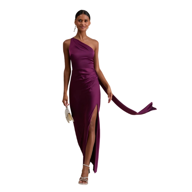 slim fit dress slacks Plum Velvet One Shoulder Dress - Bridesmaid Dress main image 0