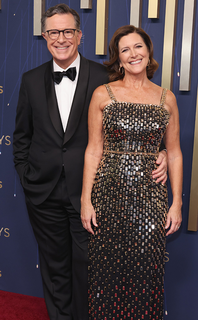Stephen Colbert and Evelyn Evie" McGee-Colbert at 2025 Emmys