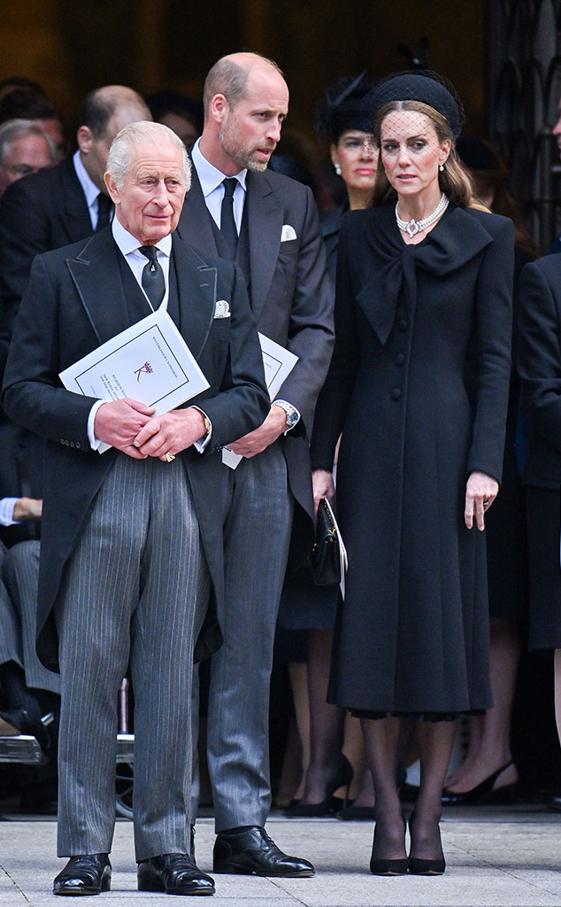 Kate Middleton, Prince William and King Charles III at Duchess of Kent's funeral, 2025