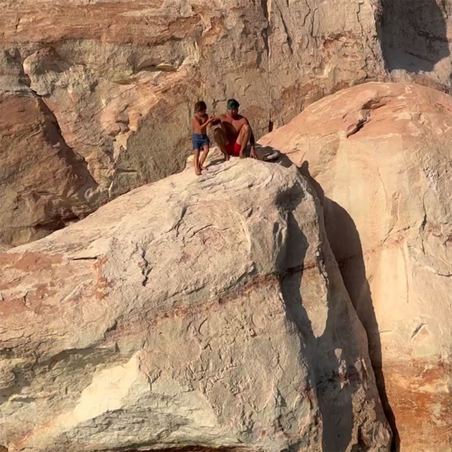 Garrett Lee and son Cali on cliff, Instagram, 2025