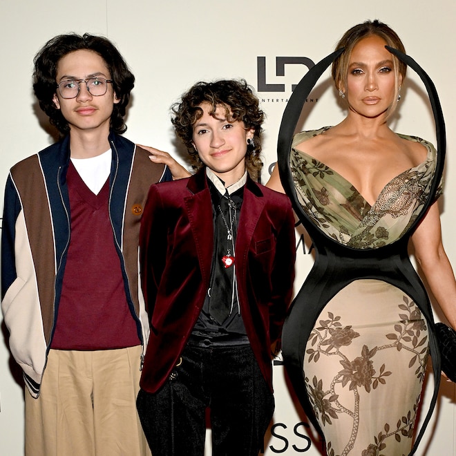 Jennifer Lopez arrives on the red carpet of the New York City premiere of Kiss of the Spider Woman alongside her kids Max and Emme.