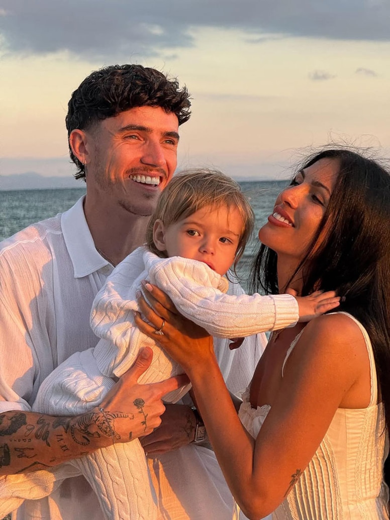 Emily Miller, Cam Holmes and son Reggie after the couple's engagement, 2025