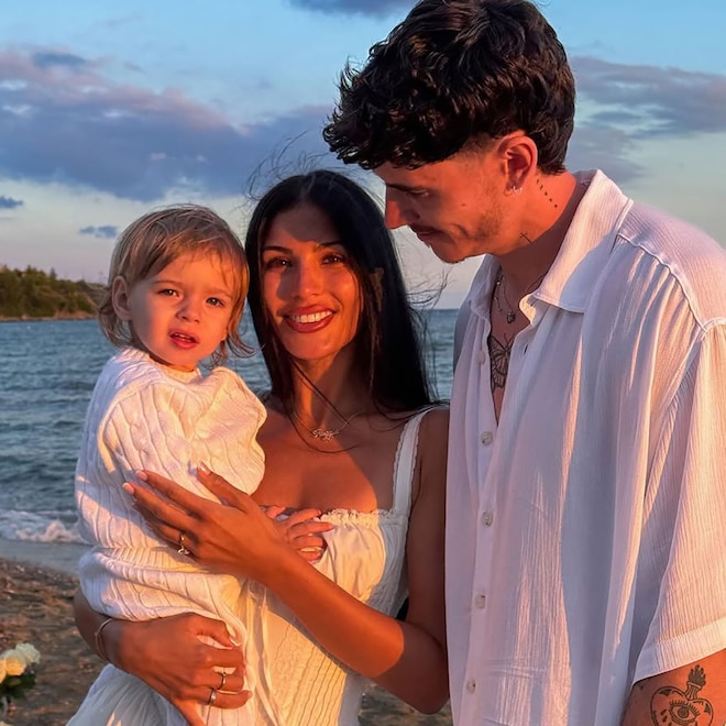 Emily Miller, Cam Holmes and son Reggie after the couple's engagement, 2025