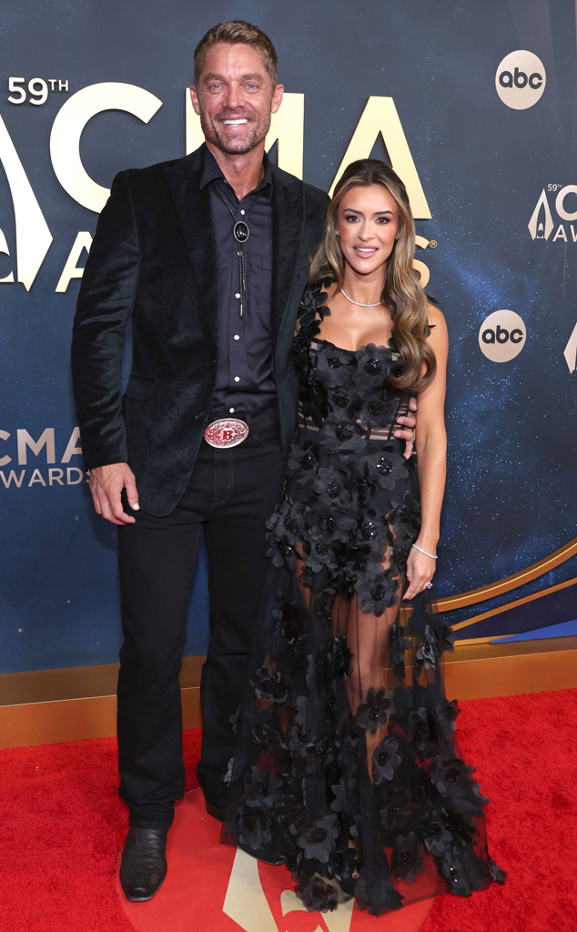 Brett Young and Taylor Mills arrive at the CMA Awards 2025 red carpet