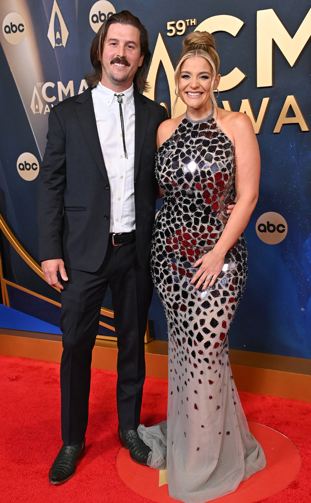 Cam Arnold and Lauren Alaina arrive at the CMA Awards 2025 red carpet