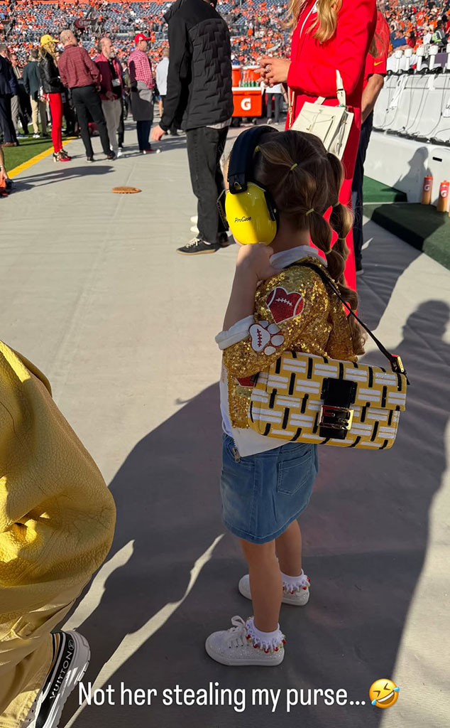 Sterling Mahomes with Fendi bag, Patrick Mahomes, Brittany Mahomes' daughter