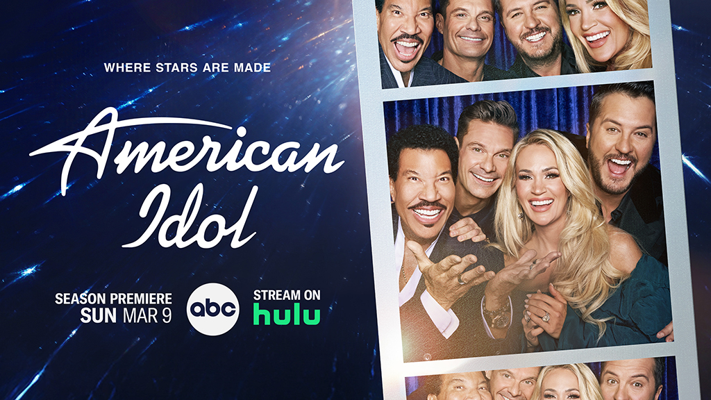 American Idol Season 25 Key Art, Carrie Underwood, Ryan Seacrest, Luke Bryan, Lionel Richie