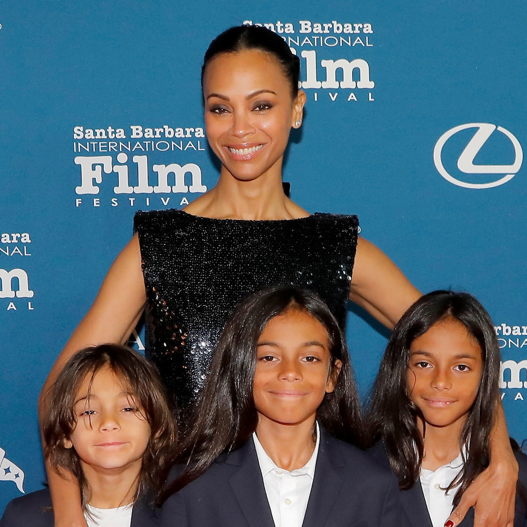 Zoe Saldaña Steps Out for Rare Red Carpet Appearance With Her 3 Mini-Me Kids - E! Online