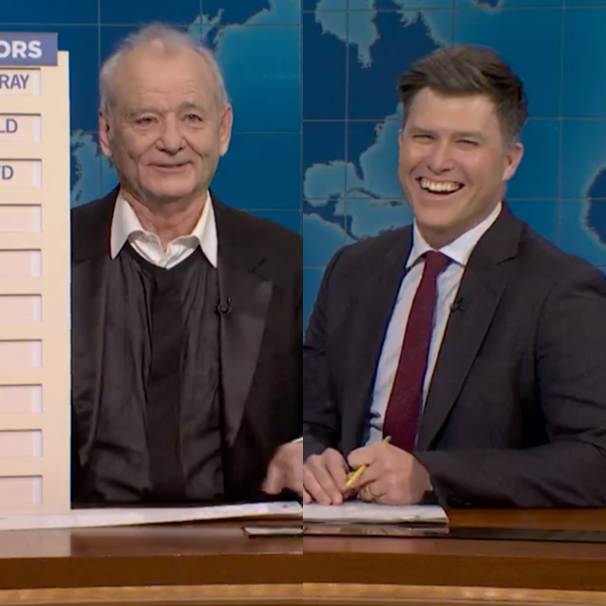 SNL 50: Colin Jost Reacts to Bill Murray’s Joke About Scarlett Johansson Affair – E! Online