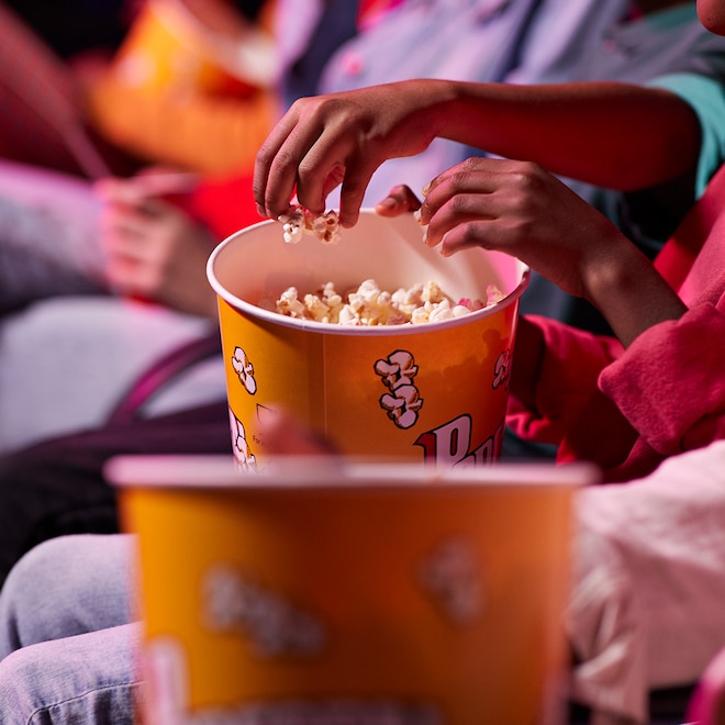 Popcorn bucket at movie theater