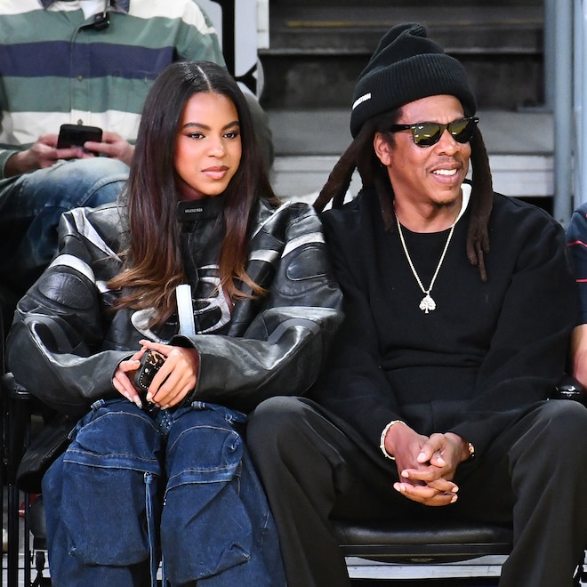 Blue Ivy Carter, Jay-Z at Los Angeles Lakers vs. San Antonio Spurs Game