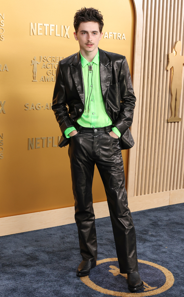 Timothee Chalamet arrives at the SAG Awards 2025 red carpet