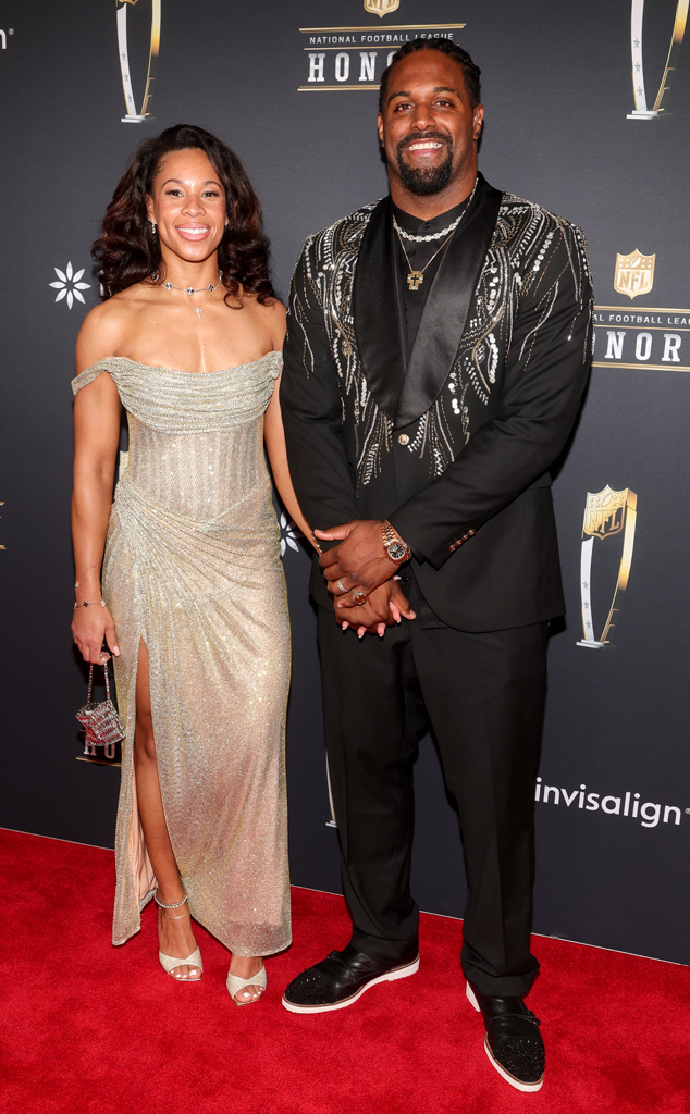Nikki Jordan and Cameron Jordan arrive at the NFL Honors 2025