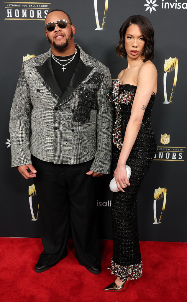 Dion Dawkins and Daiyaana Muhammad arrive at the NFL Honors 2025