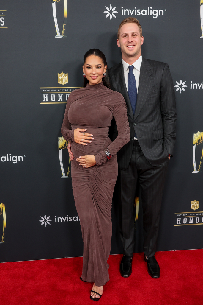 Christen Harper and Jared Goff arrive at the NFL Honors 2025