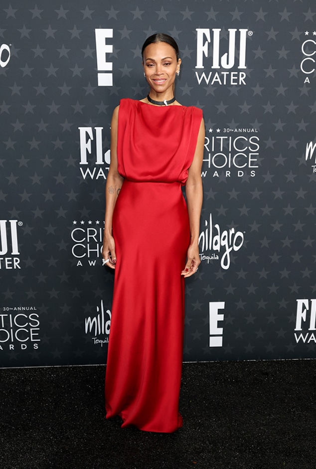 Zoe Saldana arrives to the Critics Choice Awards 2025 red carpet