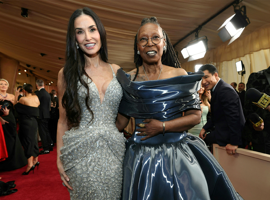 Demi Moore and Whoopi Goldberg arrive at the Oscars 2025 red carpet, Candids