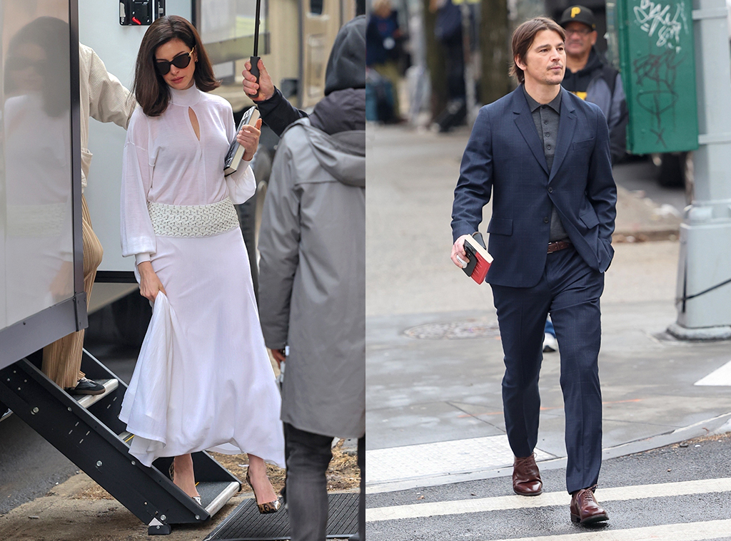 Anne Hathaway and Josh Hartnett arrive on set to film Verity