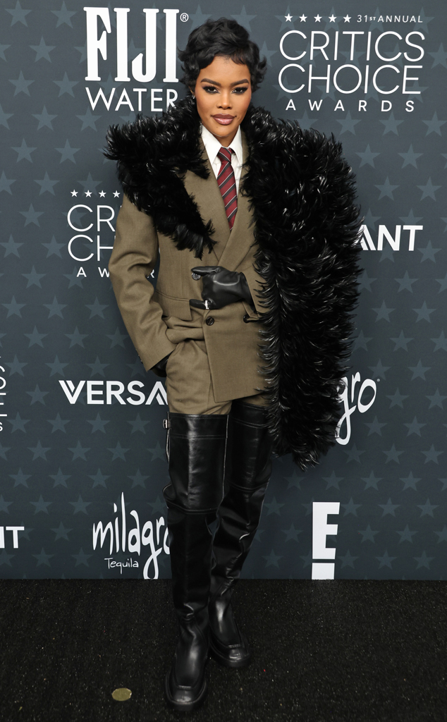 Teyana Taylor arrives at the 2025 Critics Choice Awards red carpet