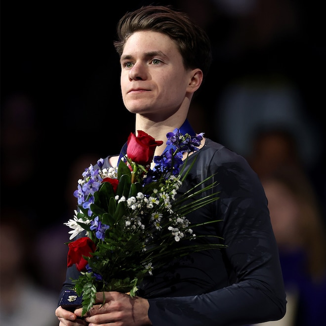 Maxim Naumov looks on during the Victory Ceremony of the Championship Men Free Skating following the 2026 United States Figure Skating Championships at Enterprise Center on January 10, 2026 in St Loui