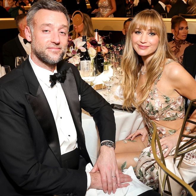 Cooke Maroney and Jennifer Lawrence attend the Golden Globes 2026