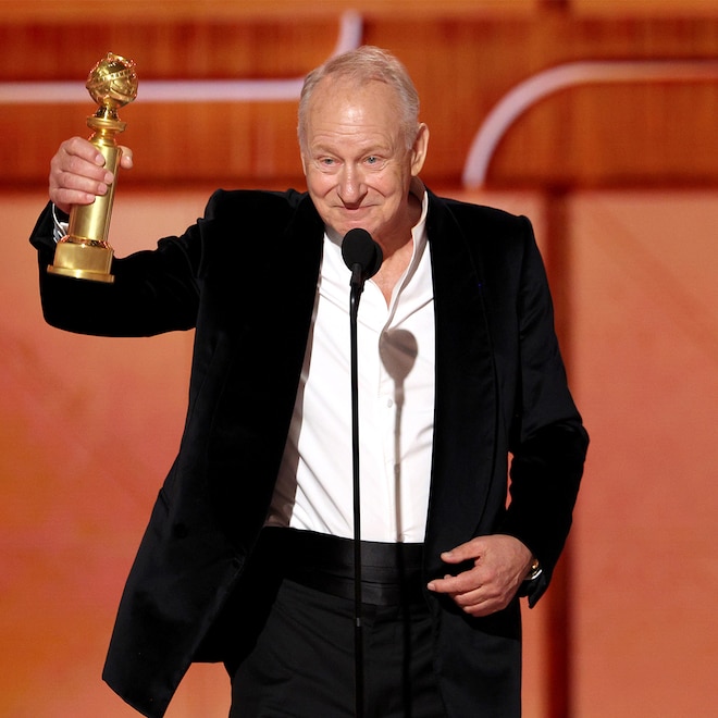 Stellan Skarsgård, winner of the Best Performance by a Male Actor in a Supporting Role in Any Motion Picture for "Sentimental Value," speaks onstage during the 83rd Annual Golden Globe Awards at The B