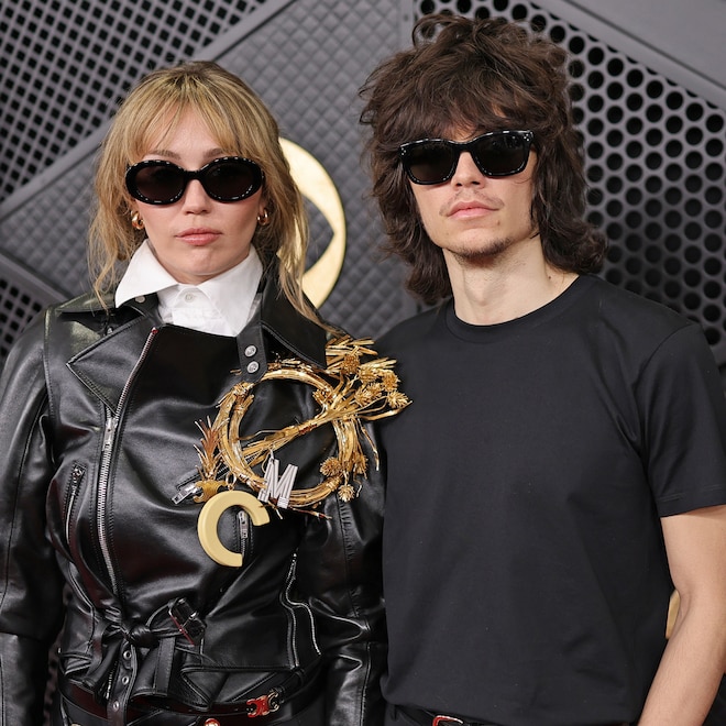 Miley Cyrus and Maxx Morando arrive at the Grammys 2026 red carpet, Couples