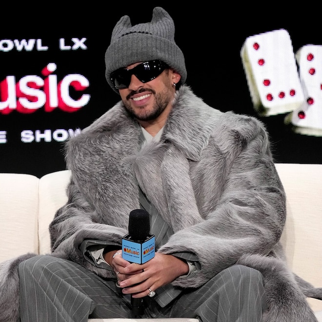 Bad Bunny speaks onstage at the Super Bowl LX Pregame & Apple Music Super Bowl LX Halftime Show Press Conference