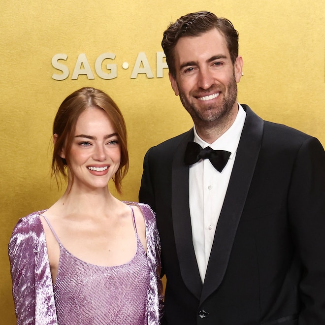 Emma Stone and Dave McCary arrive at the Actor Awards 2026 in Los Angeles