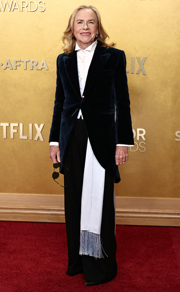Amy Madigan arrives to the Actor Awards 2026 red carpet