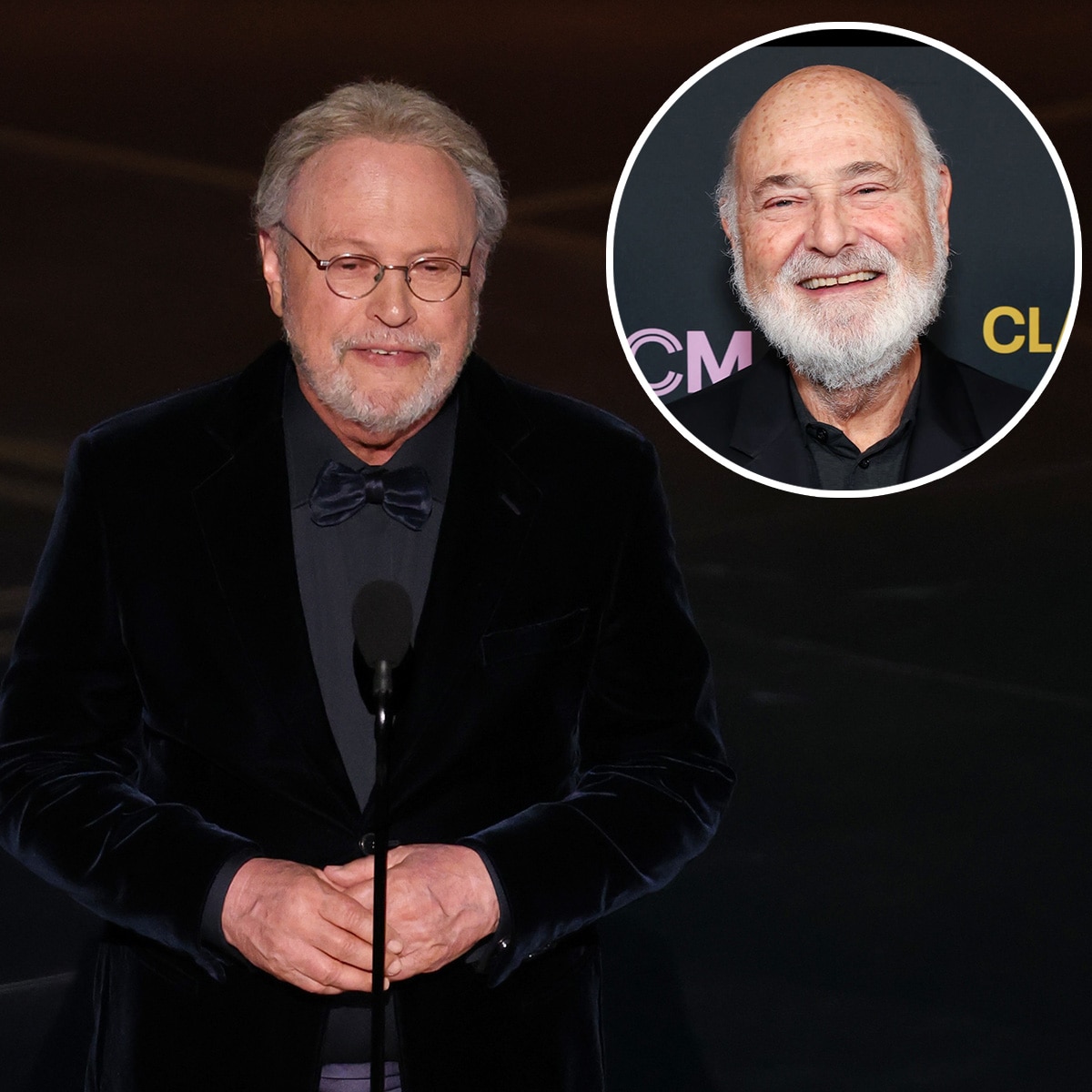 Billy Crystal Giving Rob Reiner Tribute at 2026 Oscars with Rob Reiner in 2025 Inset