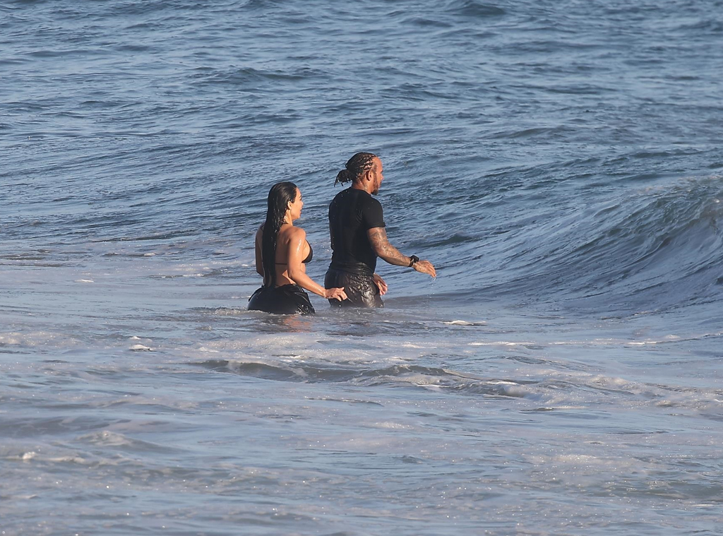 Kim Kardashian & Lewis Hamilton Kiss During Beach Date