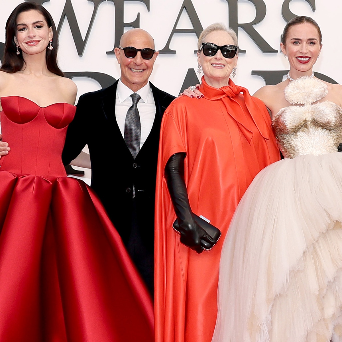 Anne Hathaway, Stanley Tucci, Meryl Streep and Emily Blunt attend the world premiere of The Devil Wears Prada 2 at Lincoln Center in New York, New York on April 20, 2026.