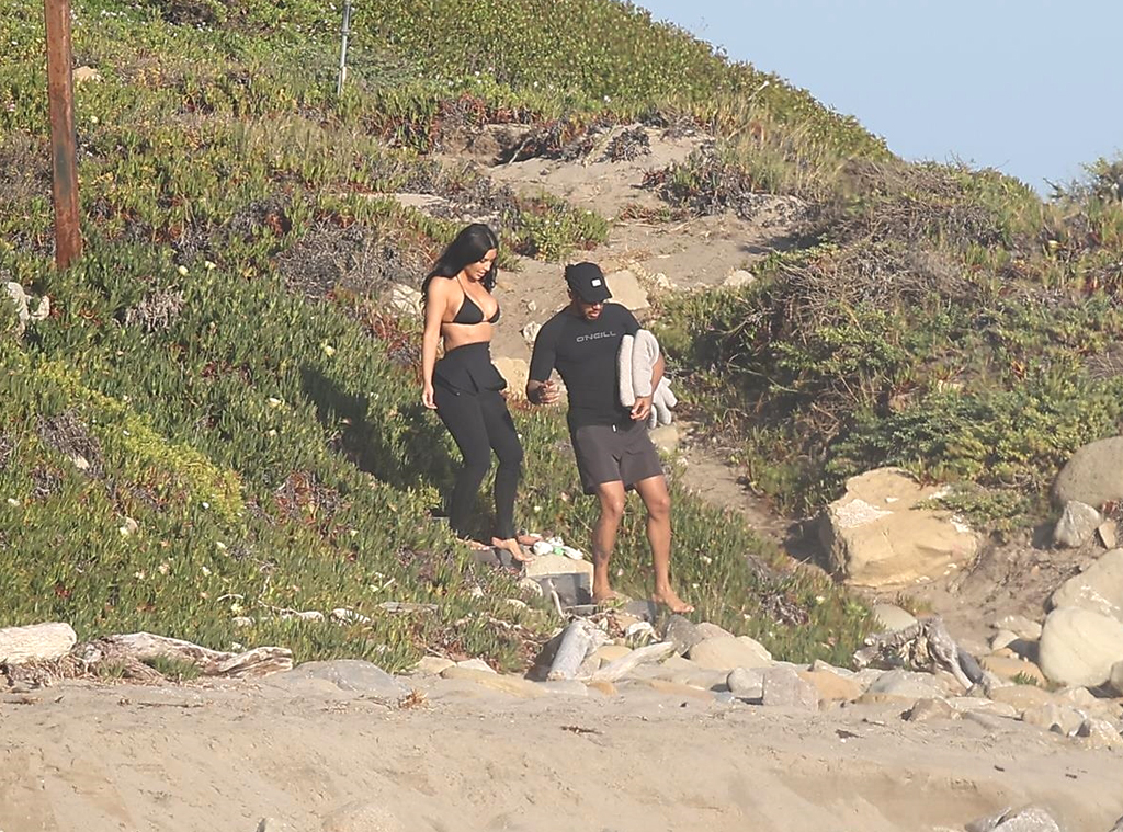 Kim Kardashian and Lewis Hamilton Dive Head First Into Romance in PDA-Filled Beach Photos
