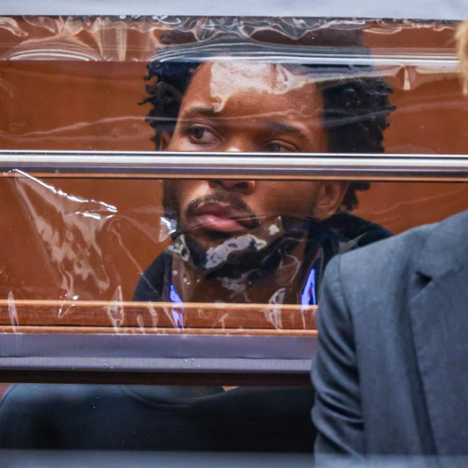 d4vd looks on from behind his defense attorney, in court