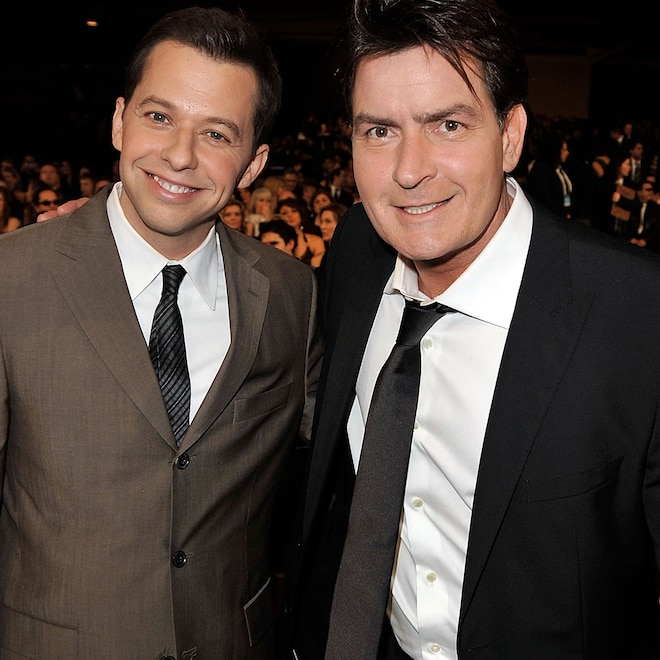 Jon Cryer (L) and Charlie Sheen pose in the audience during the 35th Annual People's Choice Awards held at the Shrine Auditorium on January 7, 2009 in Los Angeles, California.