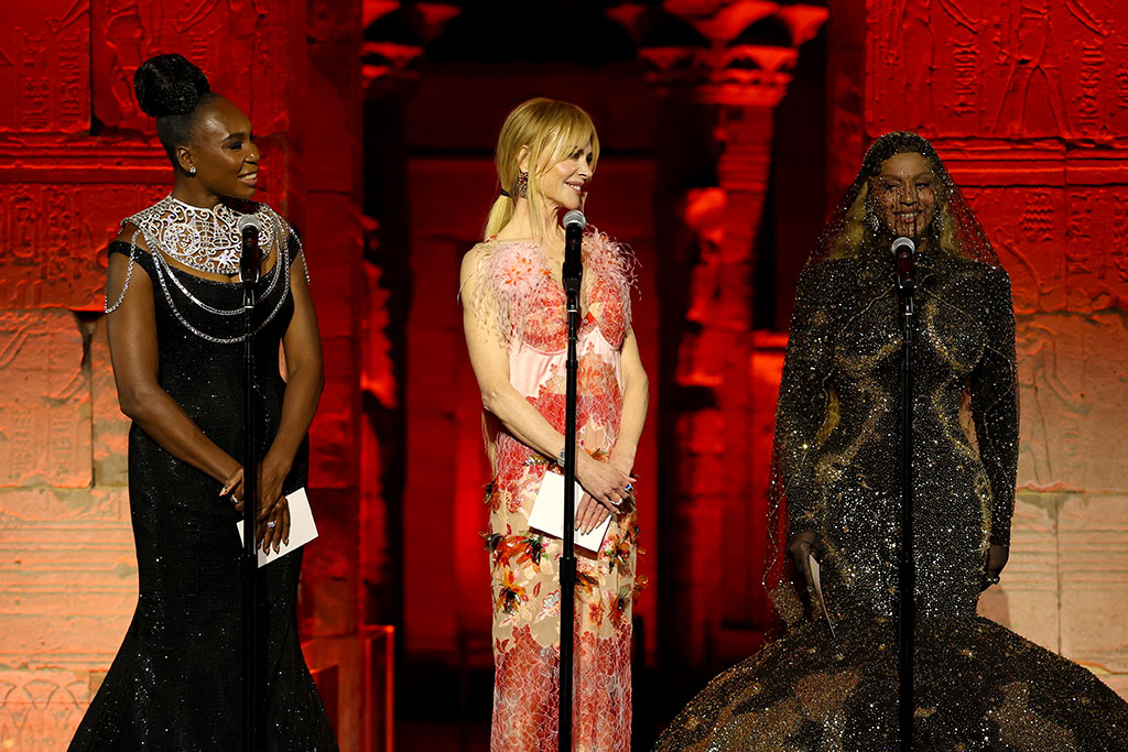Venus Williams, Nicole Kidman and Beyoncé speak onstage during the 2026 Met Gala candid
