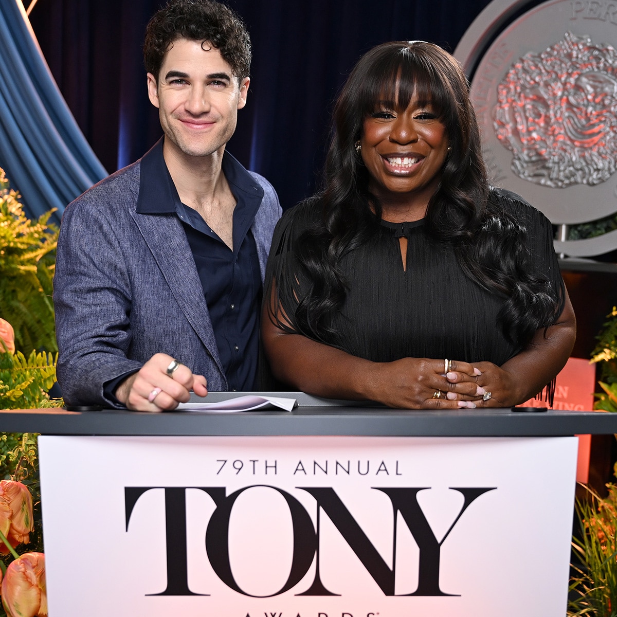Darren Criss and Uzo Aduba host The 79th Annual Tony Awards Nominations at Sofitel New York on May 05, 2026 in New York City.