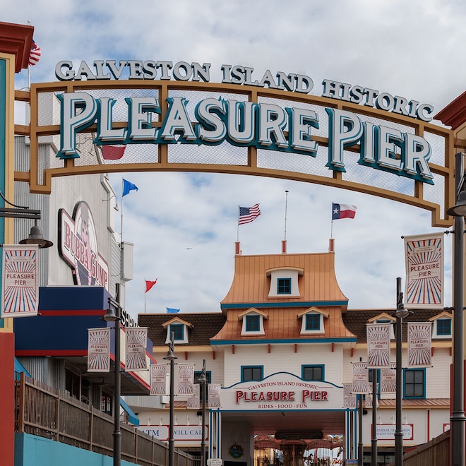 Galveston Island Historic Pleasure Pier on the Texas Gulf Coast at Galveston, Texas.